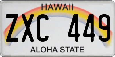 HI license plate ZXC449