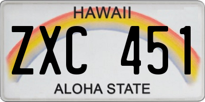 HI license plate ZXC451