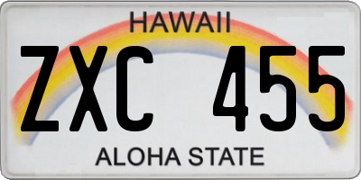 HI license plate ZXC455