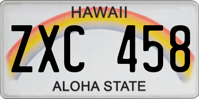 HI license plate ZXC458