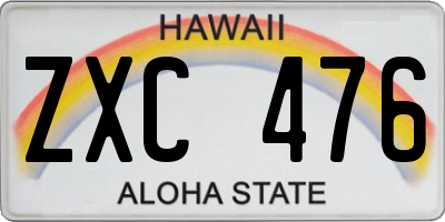 HI license plate ZXC476