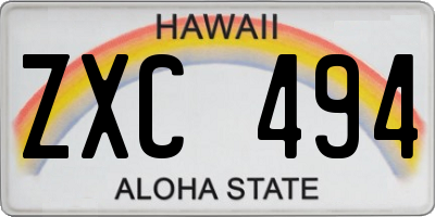 HI license plate ZXC494