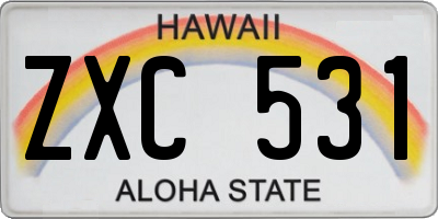 HI license plate ZXC531