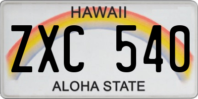 HI license plate ZXC540
