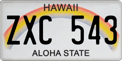 HI license plate ZXC543