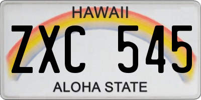HI license plate ZXC545