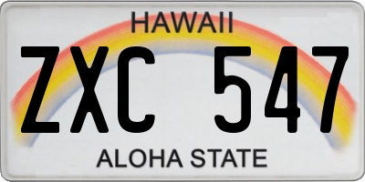 HI license plate ZXC547