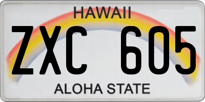 HI license plate ZXC605
