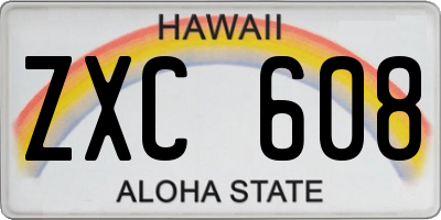 HI license plate ZXC608