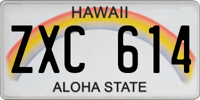 HI license plate ZXC614