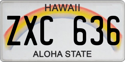 HI license plate ZXC636