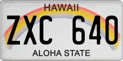 HI license plate ZXC640