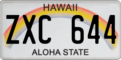 HI license plate ZXC644