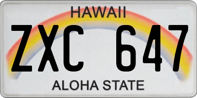 HI license plate ZXC647
