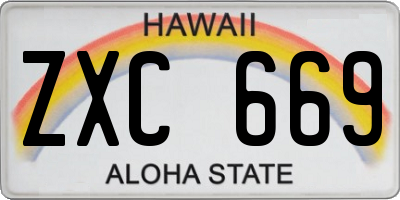 HI license plate ZXC669