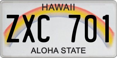 HI license plate ZXC701