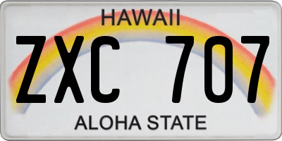 HI license plate ZXC707