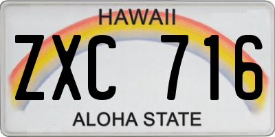 HI license plate ZXC716