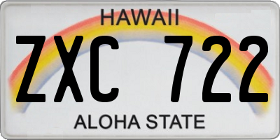 HI license plate ZXC722