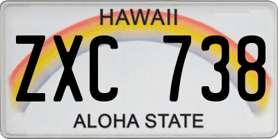 HI license plate ZXC738