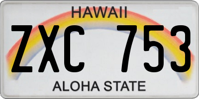 HI license plate ZXC753