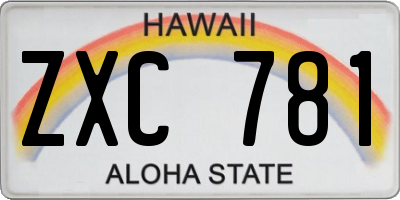 HI license plate ZXC781