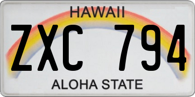 HI license plate ZXC794
