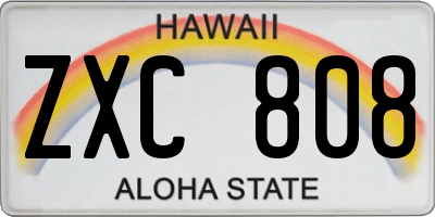 HI license plate ZXC808