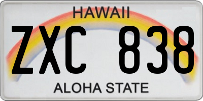 HI license plate ZXC838