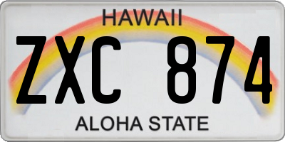 HI license plate ZXC874