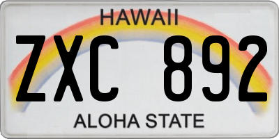 HI license plate ZXC892