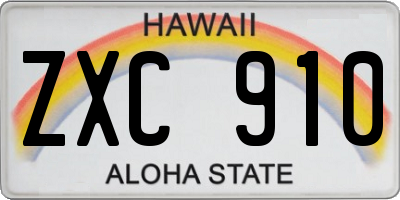 HI license plate ZXC910