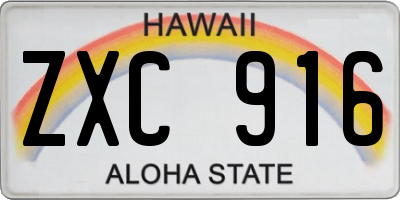 HI license plate ZXC916