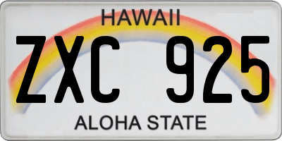 HI license plate ZXC925