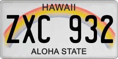 HI license plate ZXC932