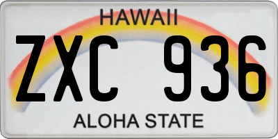 HI license plate ZXC936