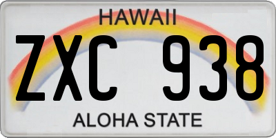 HI license plate ZXC938
