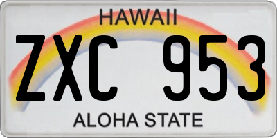 HI license plate ZXC953