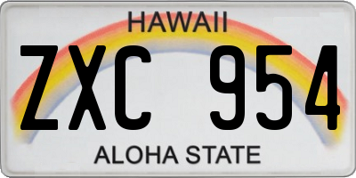 HI license plate ZXC954