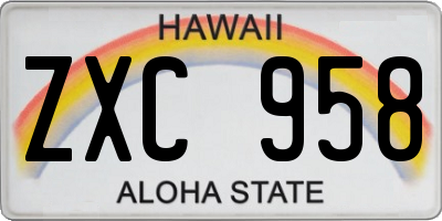 HI license plate ZXC958