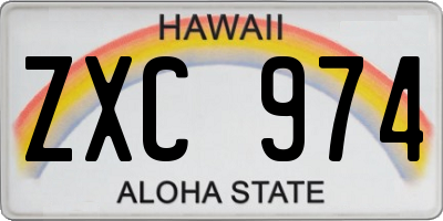 HI license plate ZXC974
