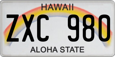 HI license plate ZXC980