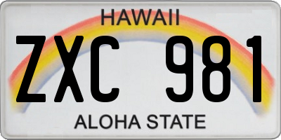HI license plate ZXC981