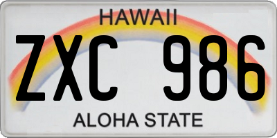 HI license plate ZXC986