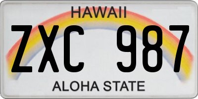 HI license plate ZXC987