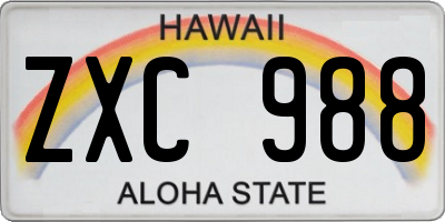 HI license plate ZXC988