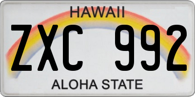 HI license plate ZXC992