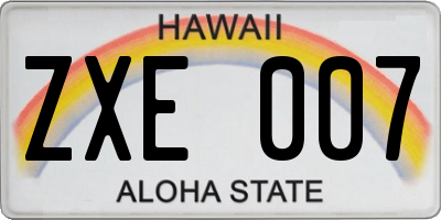HI license plate ZXE007
