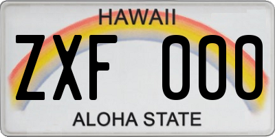 HI license plate ZXF000