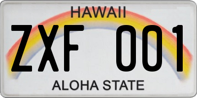 HI license plate ZXF001